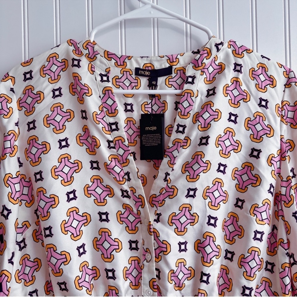 Maje 100% Silk Romea Geometric Printed Mini Dress NWT - Picture 12 of 15